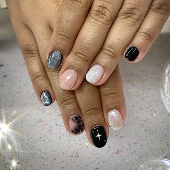 Gel manicure with nail art design at Lacquer & Lashes nail salon Madera CA